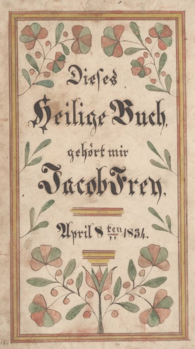 Bookplate for Jacob Frey, 1834 by Samuel Bentz